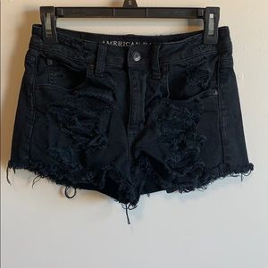 AE black distressed shorts